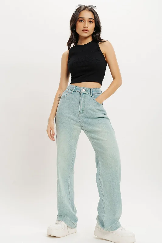 Straight Jeans for Classic Style -Ice Blue High Rise Straight Fit Jeans