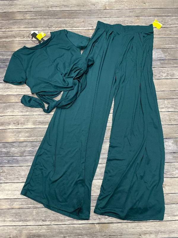 Designer leather pants for high-fashion nightwear -Pants Set 2pc By Fashion Nova In Green, Size: L