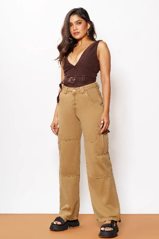 Hiking Jeans for Trail -Denim Latte Cargo Pants