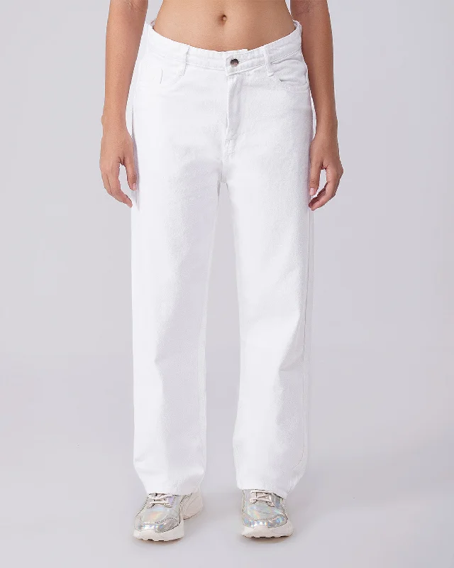 Overalls Jeans for Workwear -WHITE SOLID RELAXED FIT JEANS