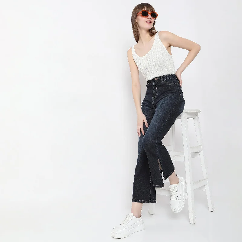 Frayed Hem Jeans for Edgy -Boot Cut High Rise Jeans