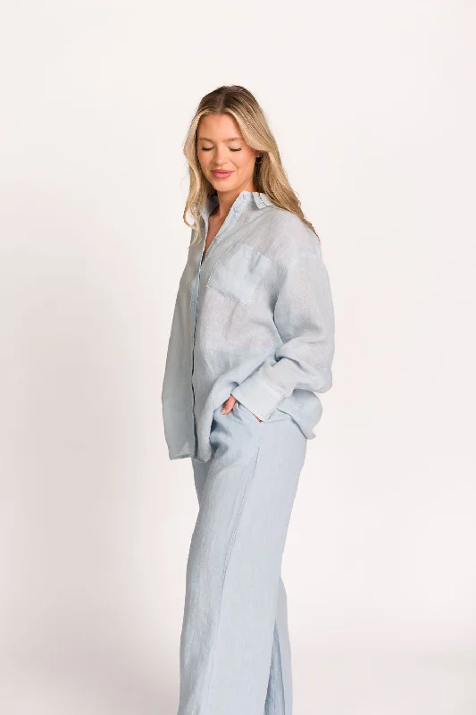 Comfortable stretch pants for casual daily wear -Pip Wide Leg Linen Pants in Light Blue