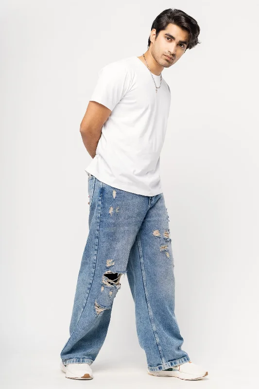 Side Pocket Jeans for Extra -Scruffy Men's Straight Jeans