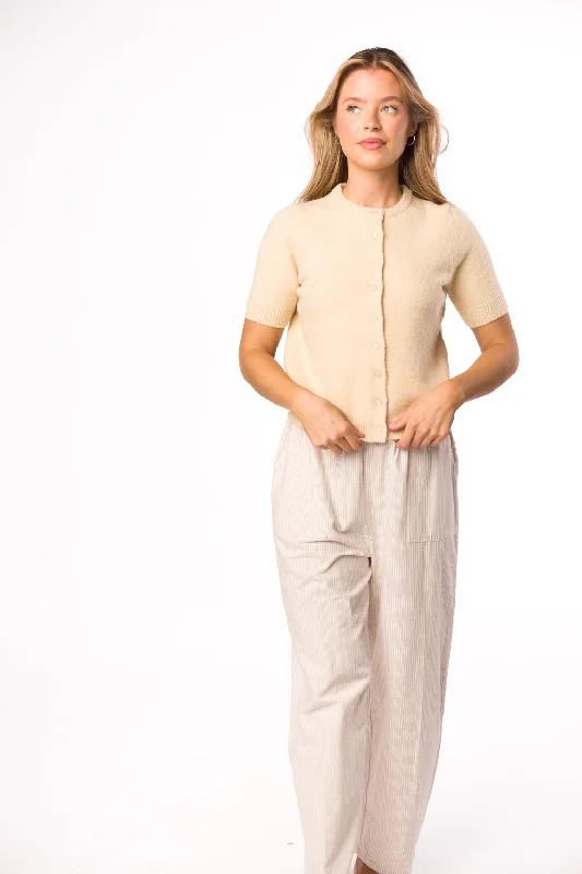 Lightweight linen pants for beach vacation style -Dawson 100% Cotton Wide Leg Pant in Natural Stripes