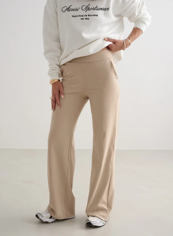 Relaxed chino pants for casual Friday offices -Beige Sense Wide Pants