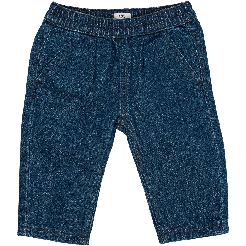 Leather Trim Jeans for Luxury -Copenhagen Colors Dark Indigo Blue Washed Organic Baby Jeans