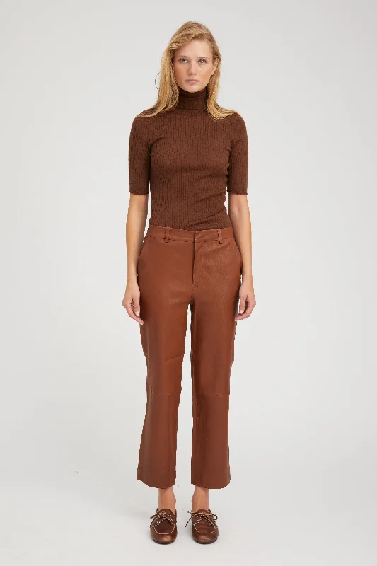 Breathable chino pants for warm climate comfort -Acorn Leather Cropped Trousers