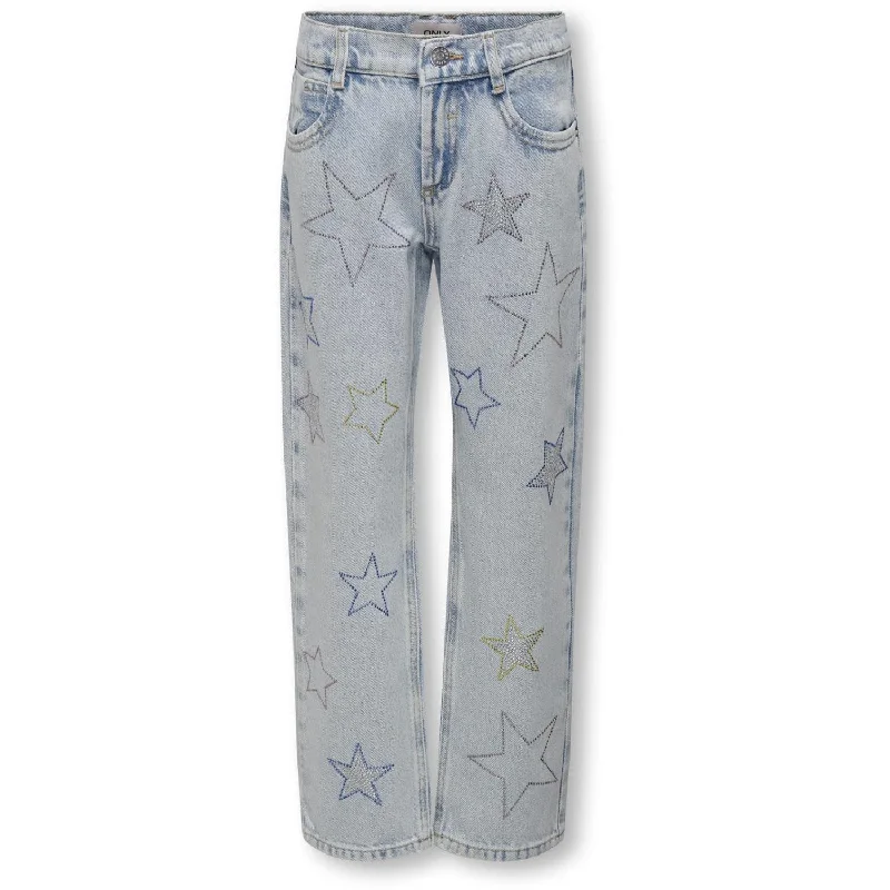 Fashion Jeans for Trendsetter -kids ONLY Light Blue Denim Carly Dad Straight Star Denim Jeans