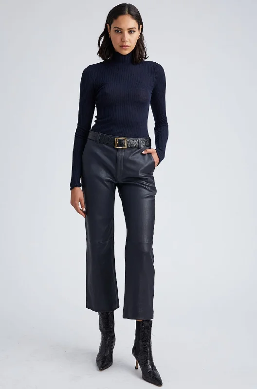 Soft jogger pants for relaxed weekend lounging -Navy Leather Cropped Trousers