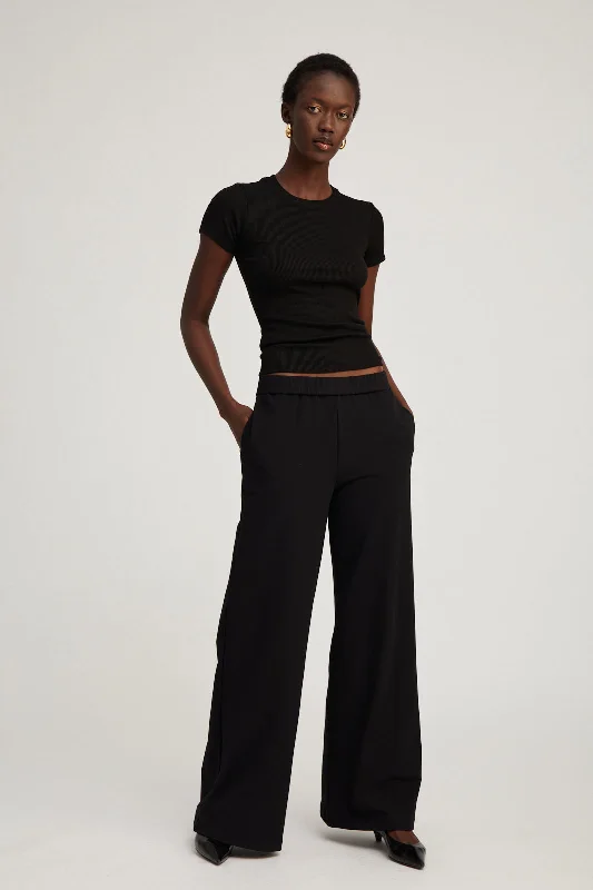 Cozy sweatpants pants for lazy Sunday mornings -Black City Wide Leg Trousers