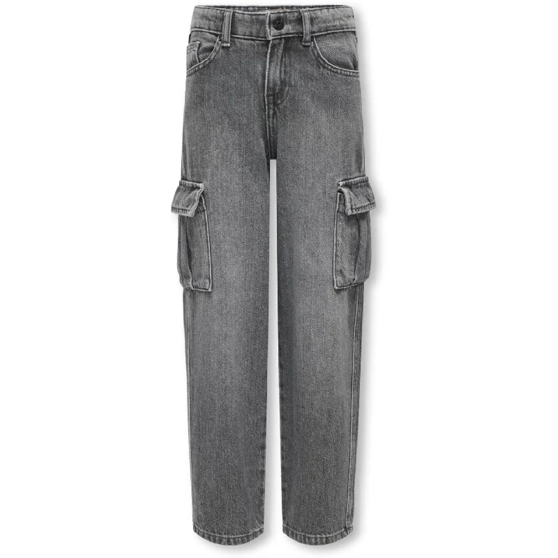 Designer Jeans for Luxury -kids ONLY Dark Grey Denim Harmony Wide Cargo Carrot Jeans Noos