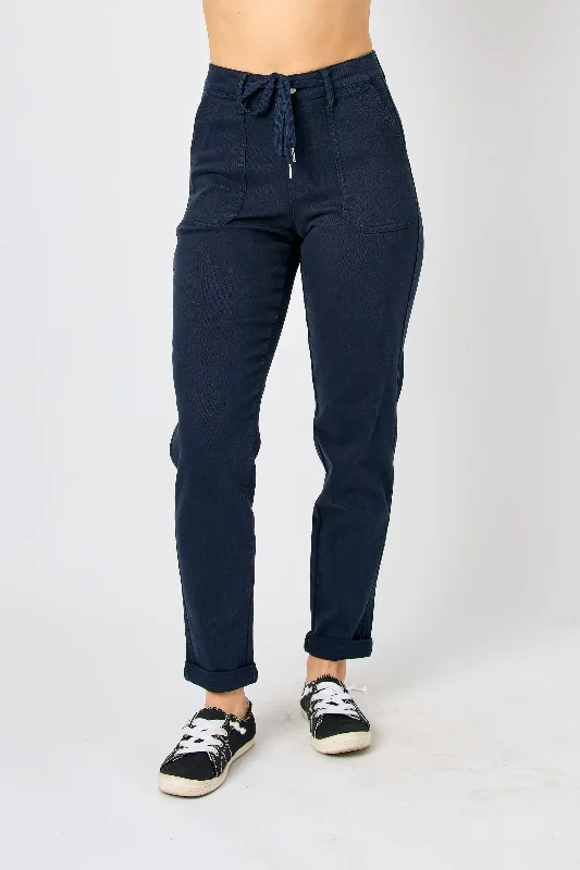 Embellished Back Pocket Jeans for Glamour -Judy Blue Reg/Plus High Waist Garment Dyed Navy Joggers