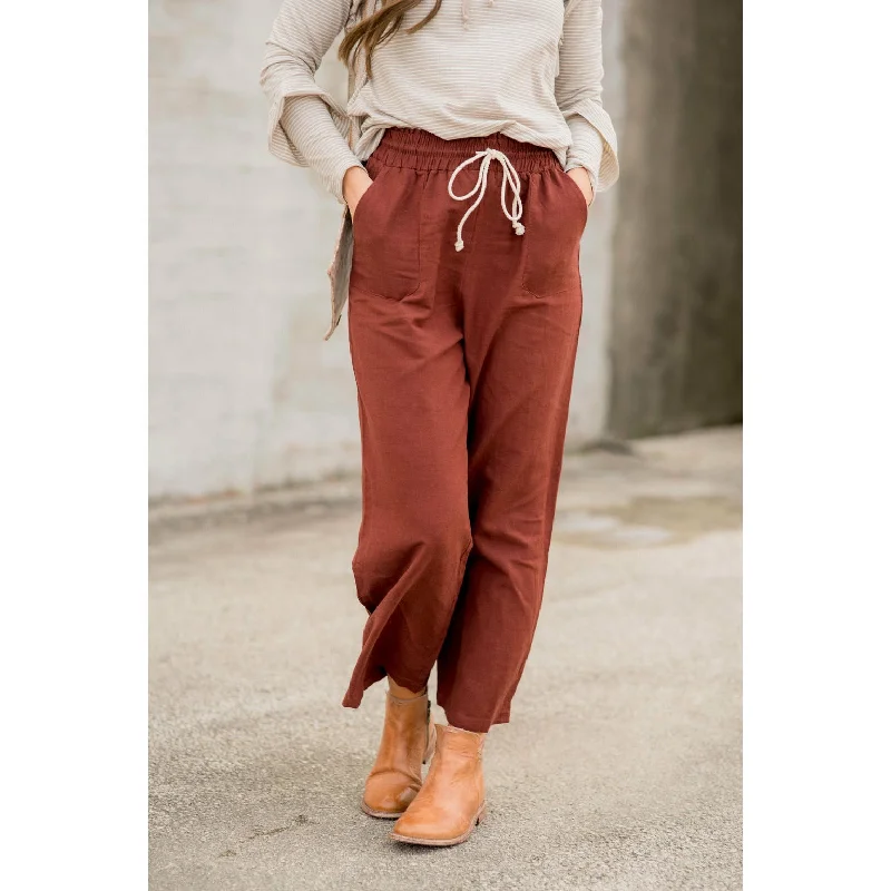 Soft stretch pants for all-day wear ease -Drawstring Cinch Waist Pants