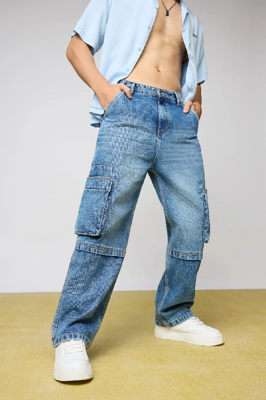 Boyfriend Jeans for Relaxed -Relaxed Mid Blue Men's Utility Jeans