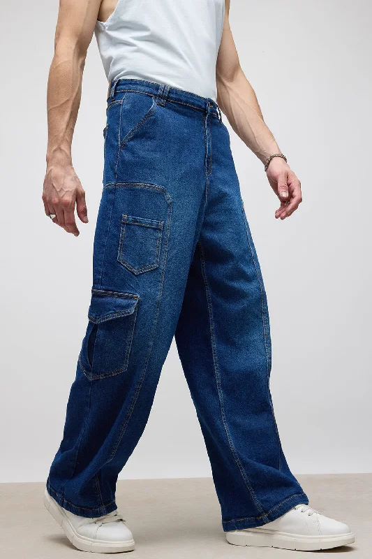 Five Pocket Jeans for Storage -Streetwear Indigo Men's Cargo Pants