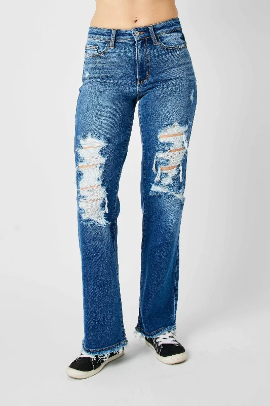 Jean Skirts for Feminine -Judy Blue Mid Rise Dad Jeans