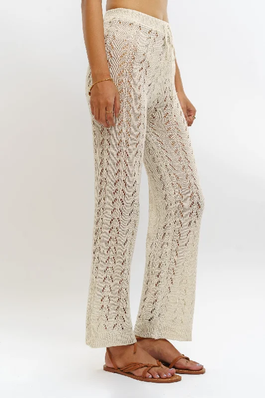 Party Jeans for Night Out -Beige Open Knit Pants