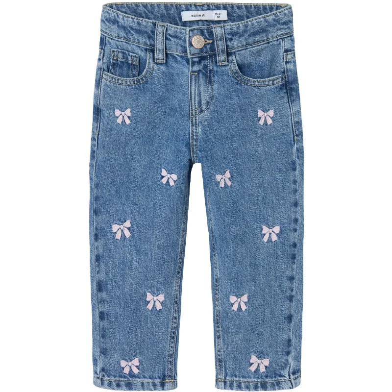 Frayed Hem Jeans for Edgy -Name It Medium Blue Denim Bows Bella Mom Embroidery Jeans Noos