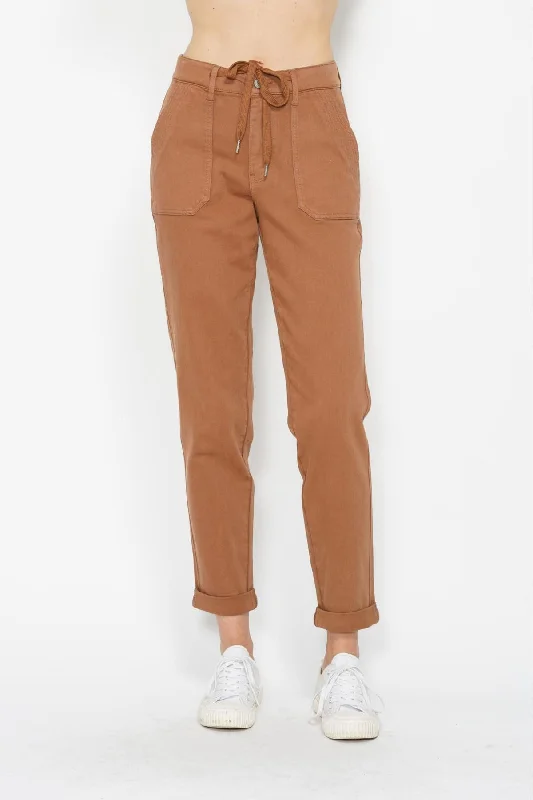 Cuffed Jeans for Stylish Touch -Judy Blue Reg/Plus High Waist Garment Dyed Camel Double Cuffed Joggers