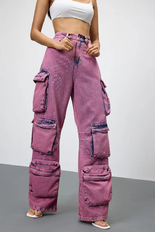 Flare Jeans for Retro Vibe -Blush Denim Utility Cargo Jeans