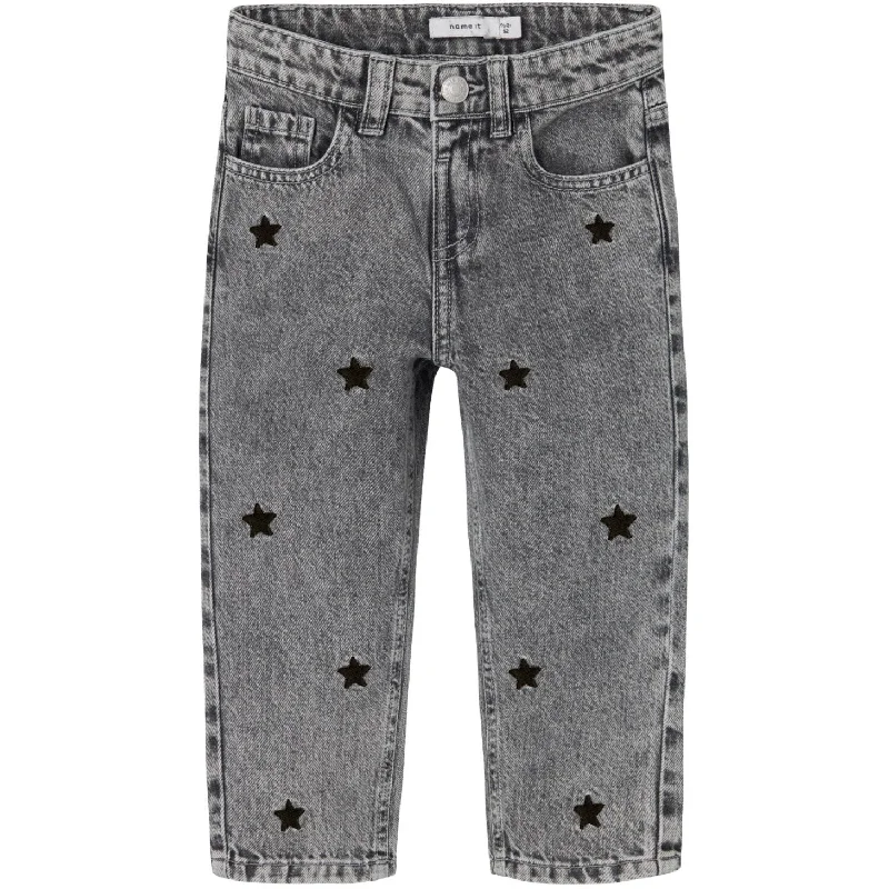 Faded Jeans for Laid-back -Name It Medium Grey Denim Stars Bella Mom Embroidery Jeans Noos