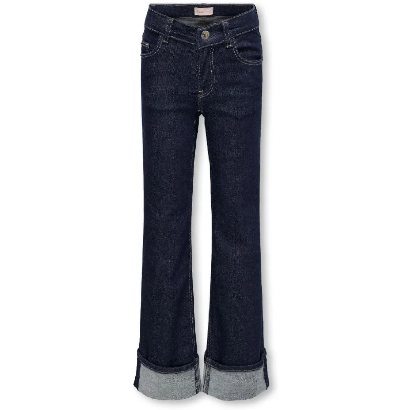 Christmas Jeans for Seasonal -kids ONLY Dark Blue Denim Mercer Wide Fold-Up Denim Jeans