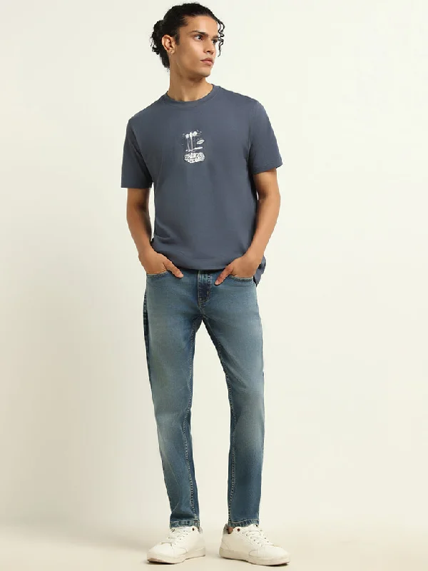 Button Fly Jeans for Traditional -Nuon Blue Slim - Fit Mid - Rise Jeans