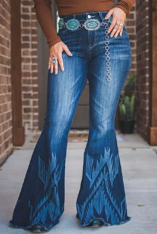 Anniversary Jeans for Special -Aztec Print Flare Jeans