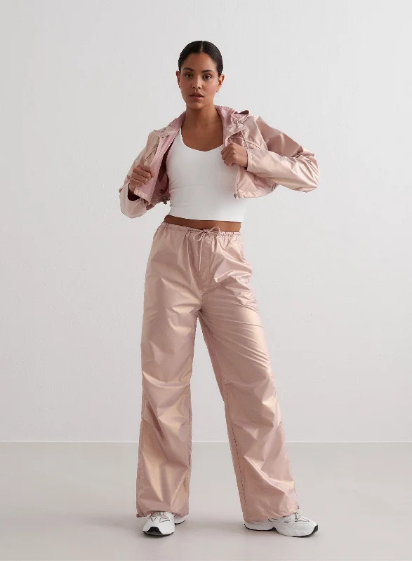 Lightweight cargo pants for summer camping trips -Rose Metallic Plain Parachute Pants