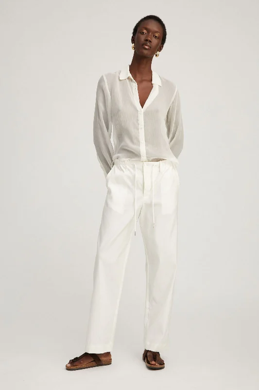 Stretchy skinny pants for figure-hugging appeal -White Linen Drawstring Trousers