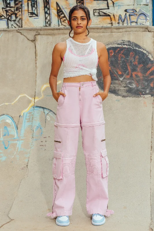 Cutoff Shorts Jeans for Fun -Pink Detachable Cargo Jeans