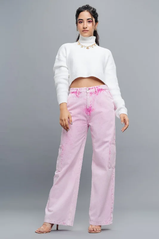 White Jeans for Fresh Look -Crepe Pink Cargo Jeans