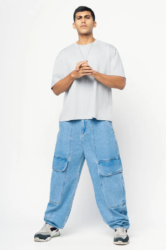 Mom Jeans for Vintage Appeal -Men's Mid Blue Cargo