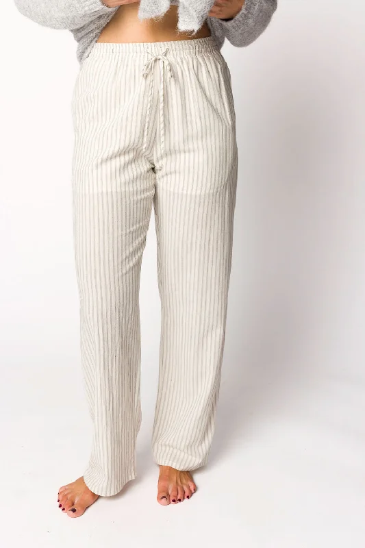 Retro bell-bottom pants for 70s-inspired fashion -Julie Striped Cotton Pants in Ivory/Black