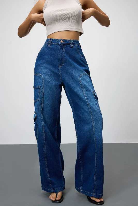 Studded Jeans for Punk -Streetwear Indigo Women's Cargo Pants