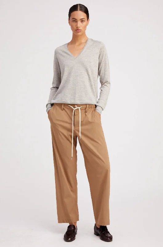 Adjustable waist pants for custom fit ease -Khaki Drawstring Trousers