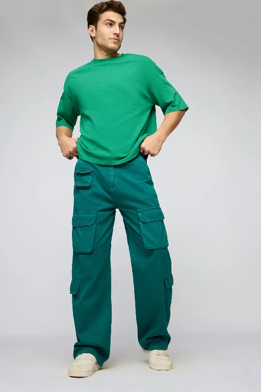 Decorated Back Pocket Jeans for Style -Rich Emerald Utility Men's Cargo Jeans