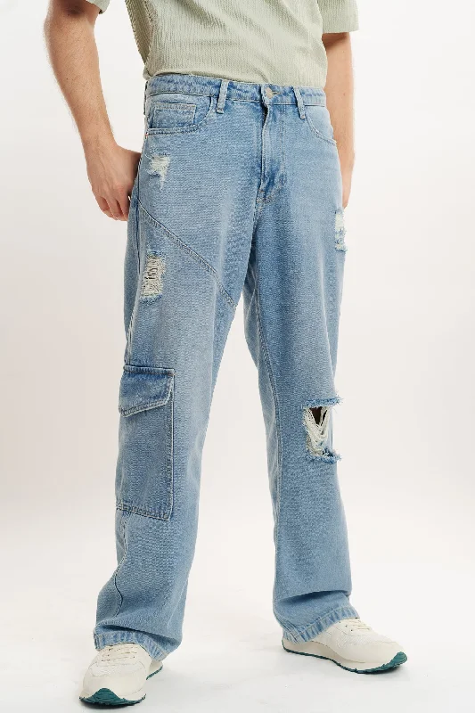 Wide Leg Jeans for Comfort -Men's Mid Blue Relaxed Jeans