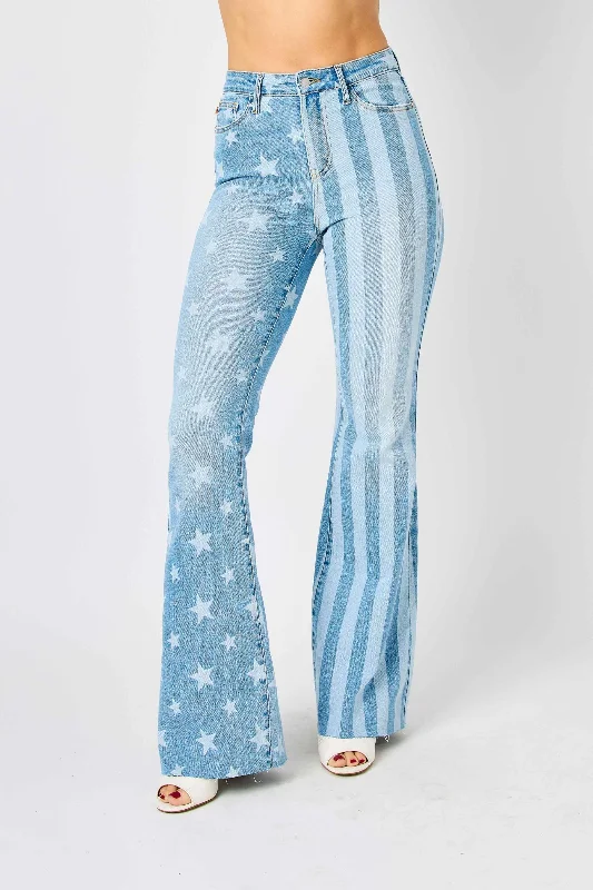 Side Pocket Jeans for Extra -Judy Blue Reg/Plus High Waist Stars And Stripes Flare Jeans