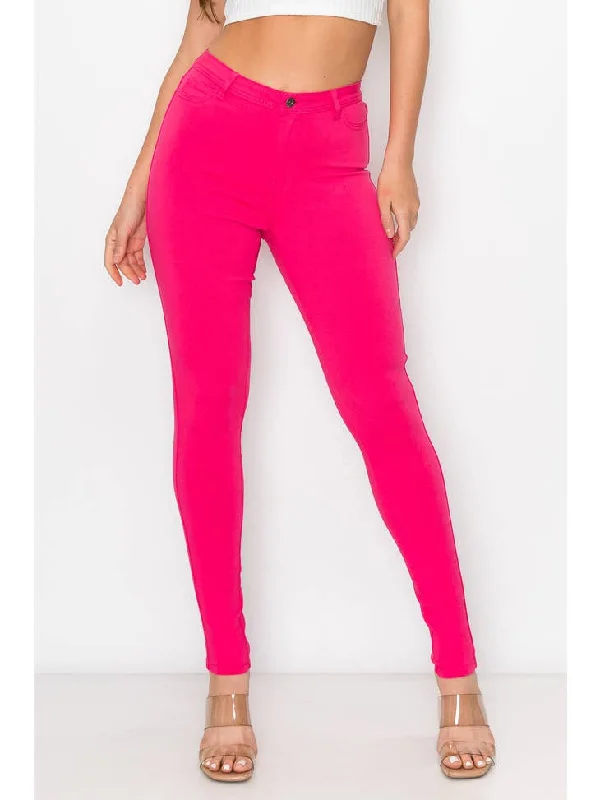 Party Jeans for Night Out -High Waisted Hot Pink Color Skinny Jeans