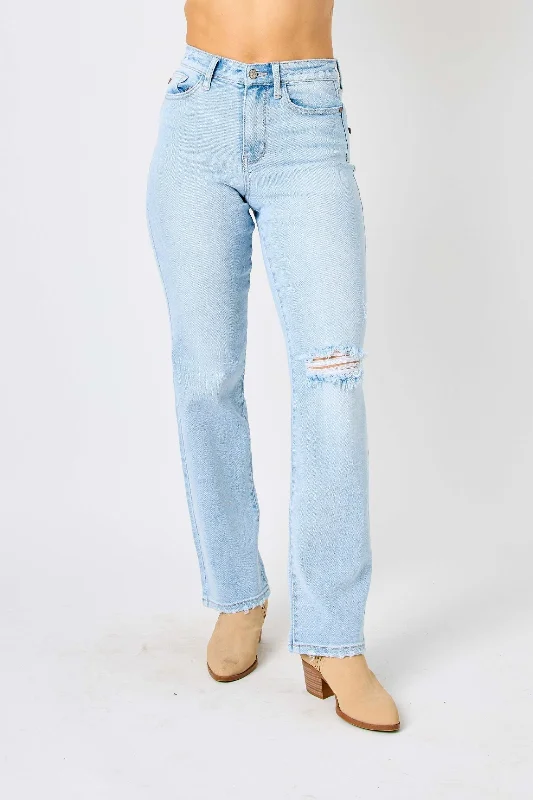 Five Pocket Jeans for Storage -Judy Blue Reg/Plus  High Waist Destroy & Back Ripped 90's Straight Leg Jeans