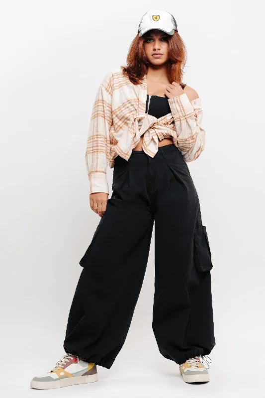 Wide Leg Jeans for Comfort -Denim Black Pleated Wide Balloon Pants