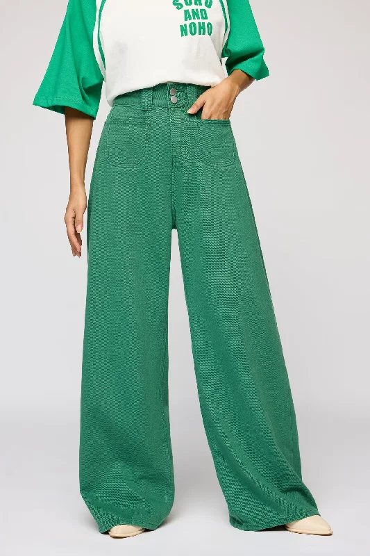 Cropped Jeans for Summer Look -Verdant Green Denim Korean Pants