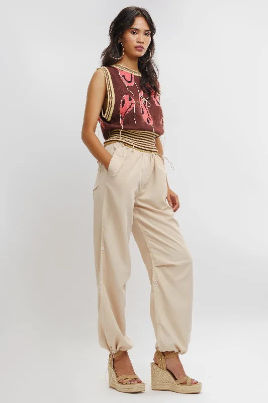 Holiday Jeans for Festive -Ecru Parachute Pants