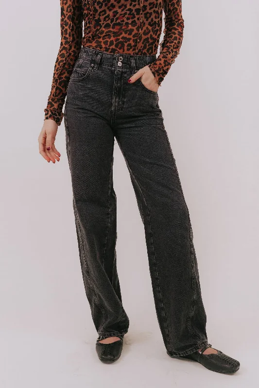 Black Jeans for Formal Look -FREE PEOPLE - Aster Straight-Leg Jeans