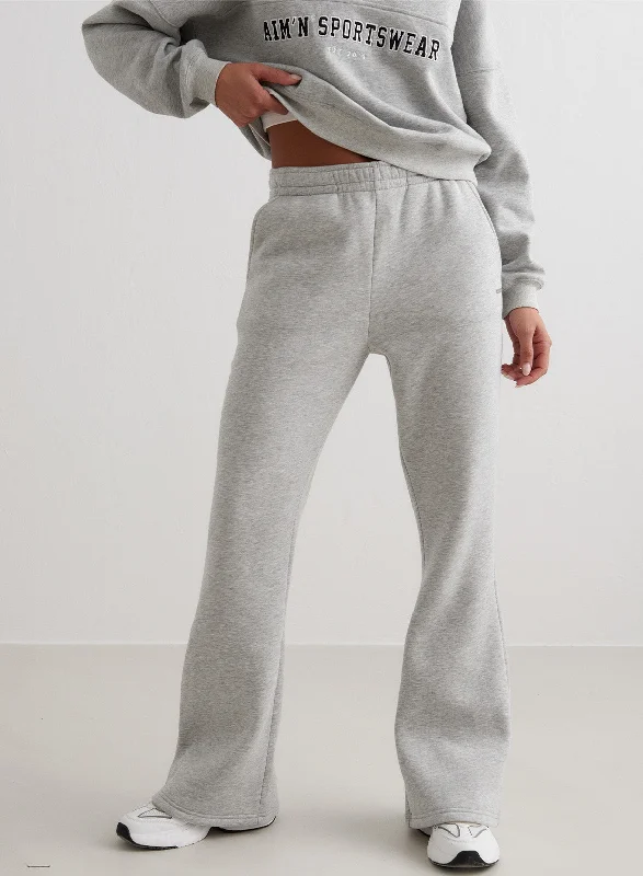 Versatile black pants for any occasion pairing -Grey Melange Flare Sweatpants