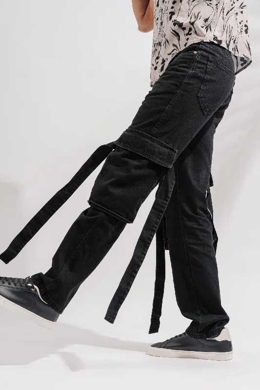 Belt Loops Jeans for Accessorizing -Men's Charcoal Utility Cargo