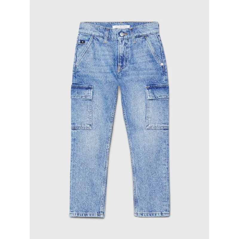 Overalls Jeans for Workwear -Calvin Klein Dad Denim Jeans Iconic Mid Blue