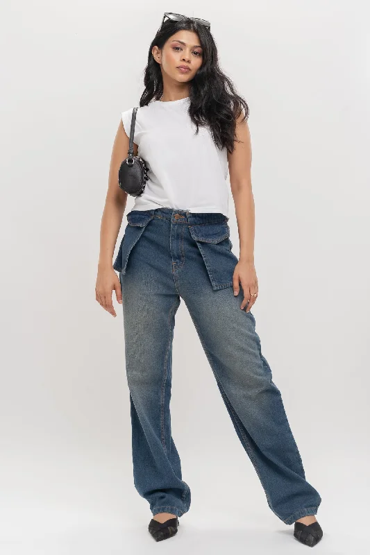 Distressed Jeans for Edgy Style -Front Pocket Tinted Straight Jeans