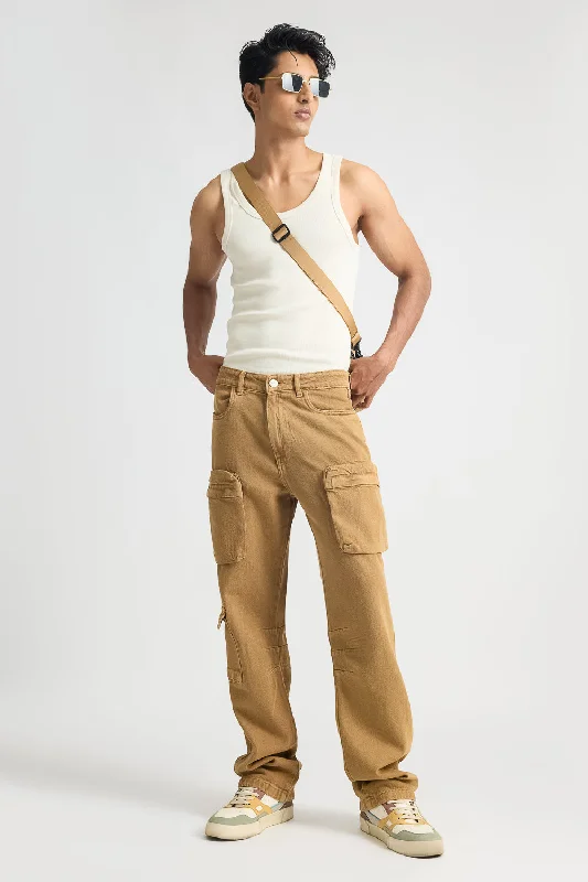 Distressed Jeans for Edgy Style -Men's Sand Straight Jeans